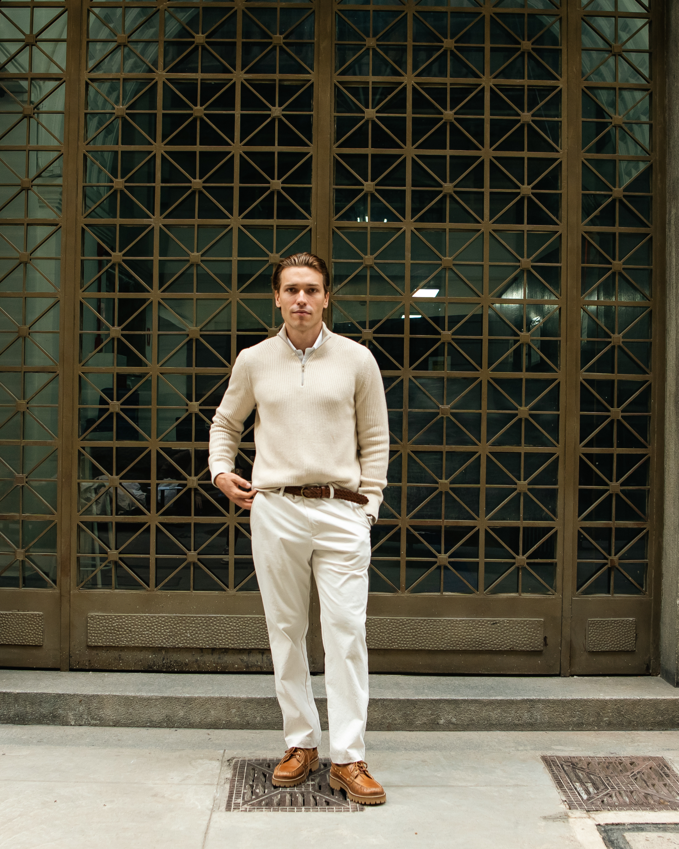 Tricot Quarter-Zip – Bege Claro