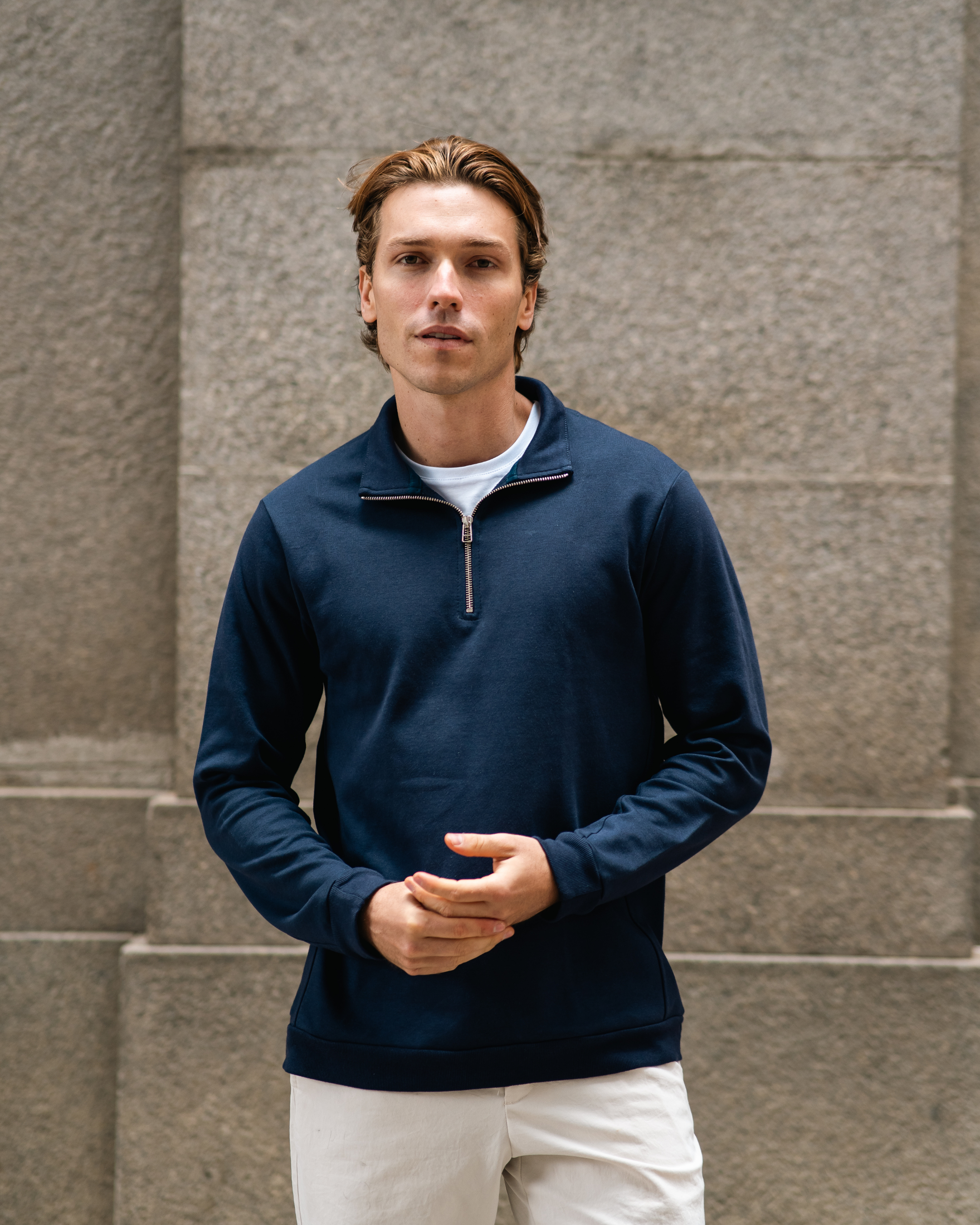 Suéter Zip-Neck – Azul Marinho