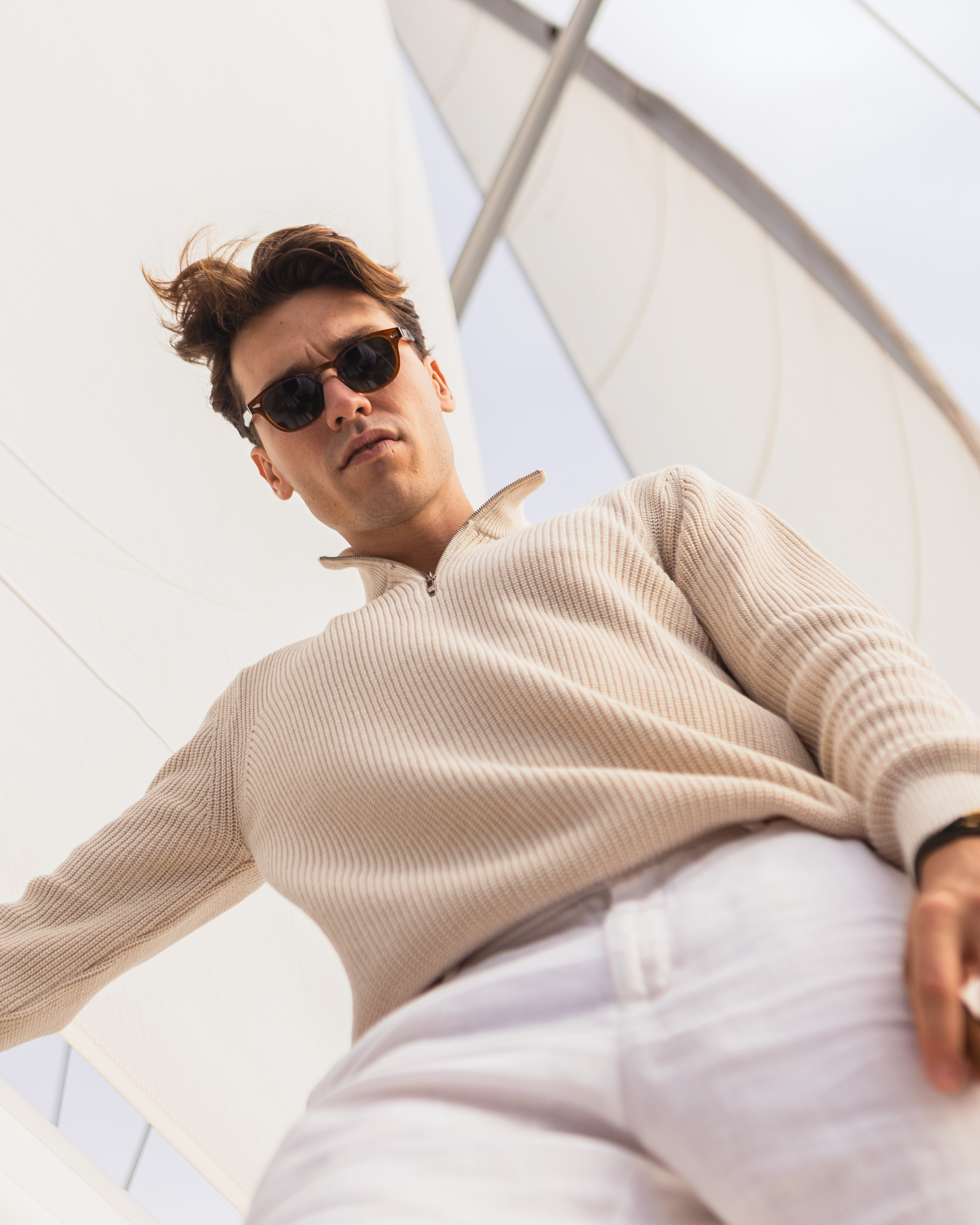 Tricot quarter zip masculino algodão cru — modelagem entre slim e regular — Parla