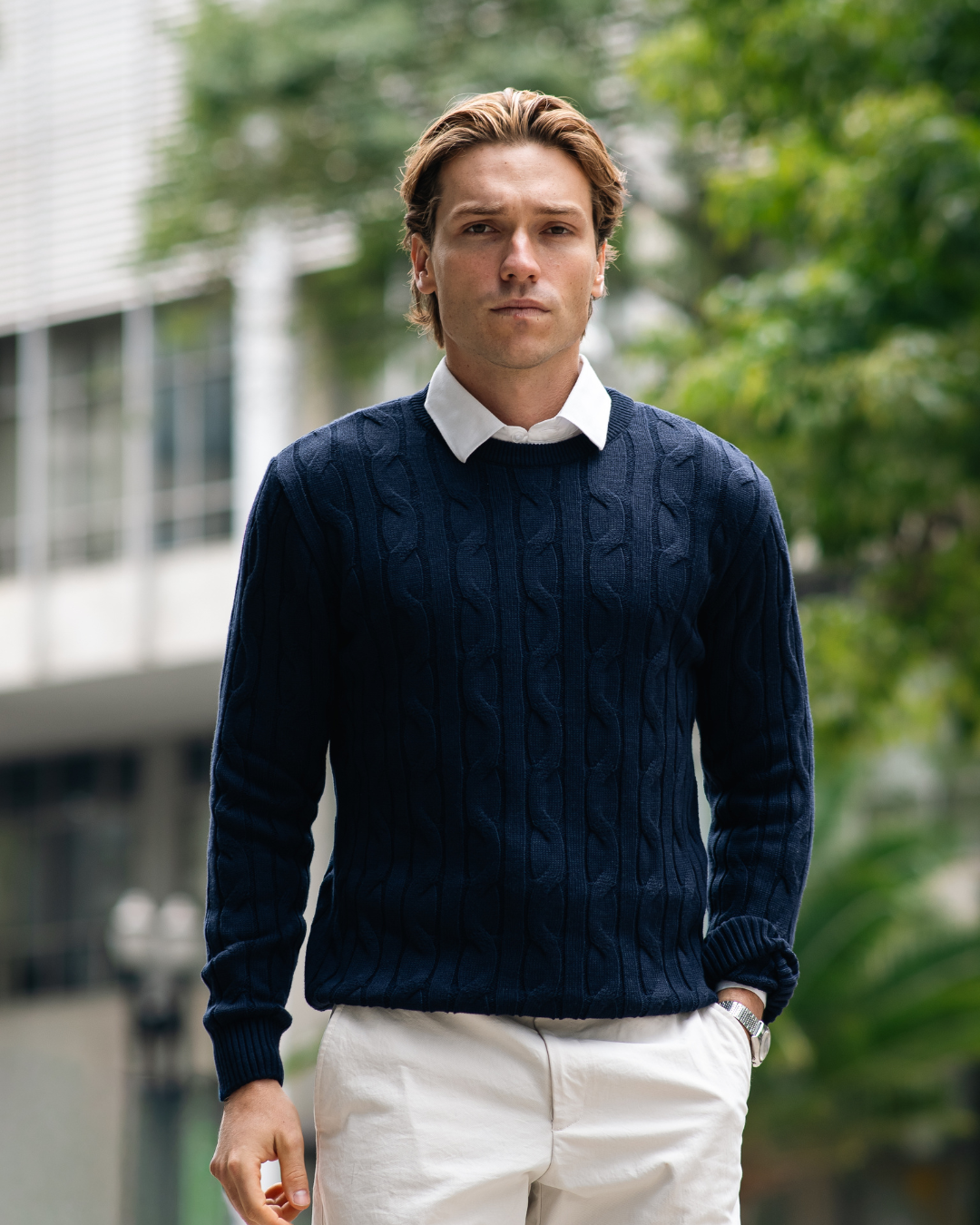 Tricot Trançado – Azul Marinho