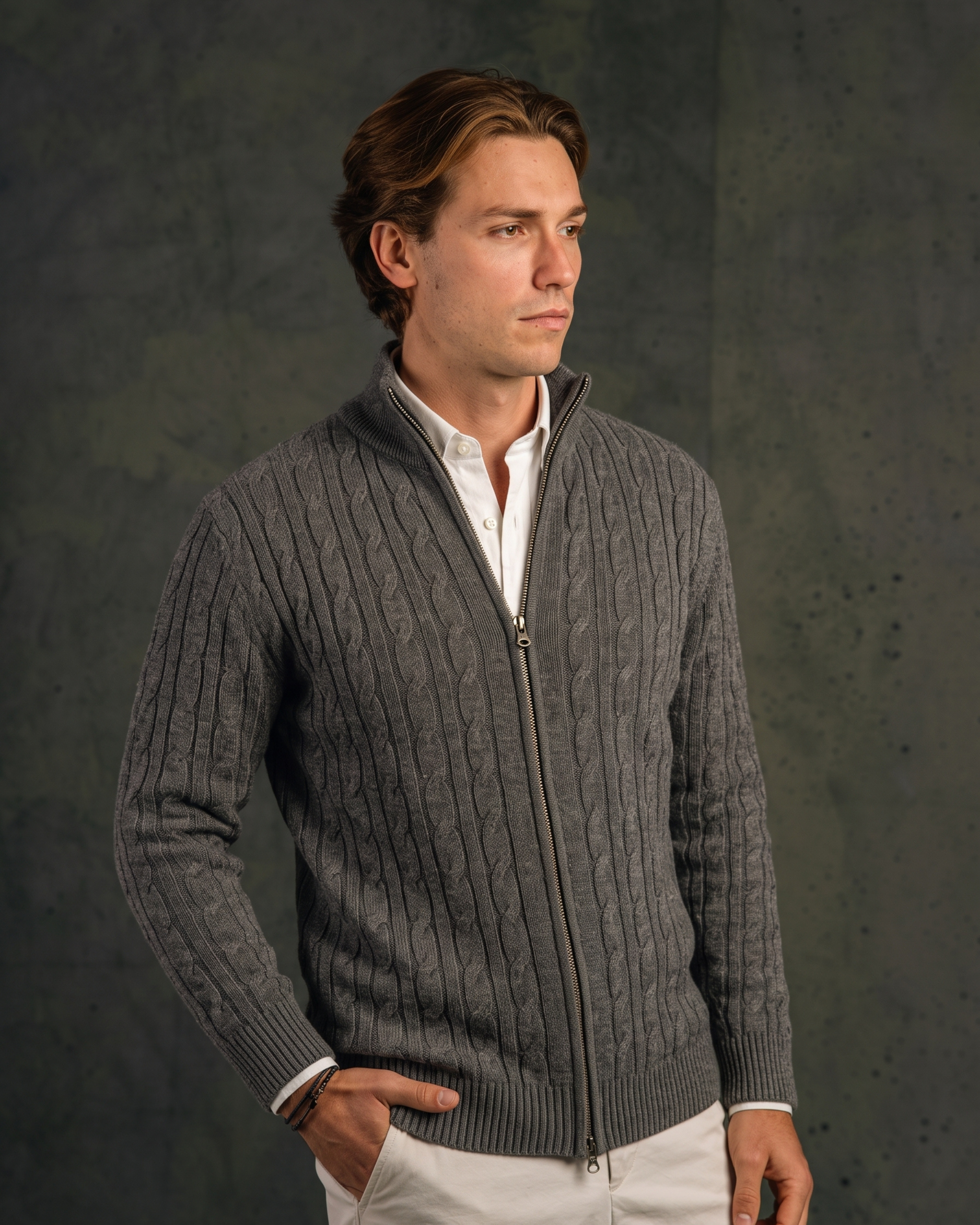 Tricot Full Zip – Cinza Mescla