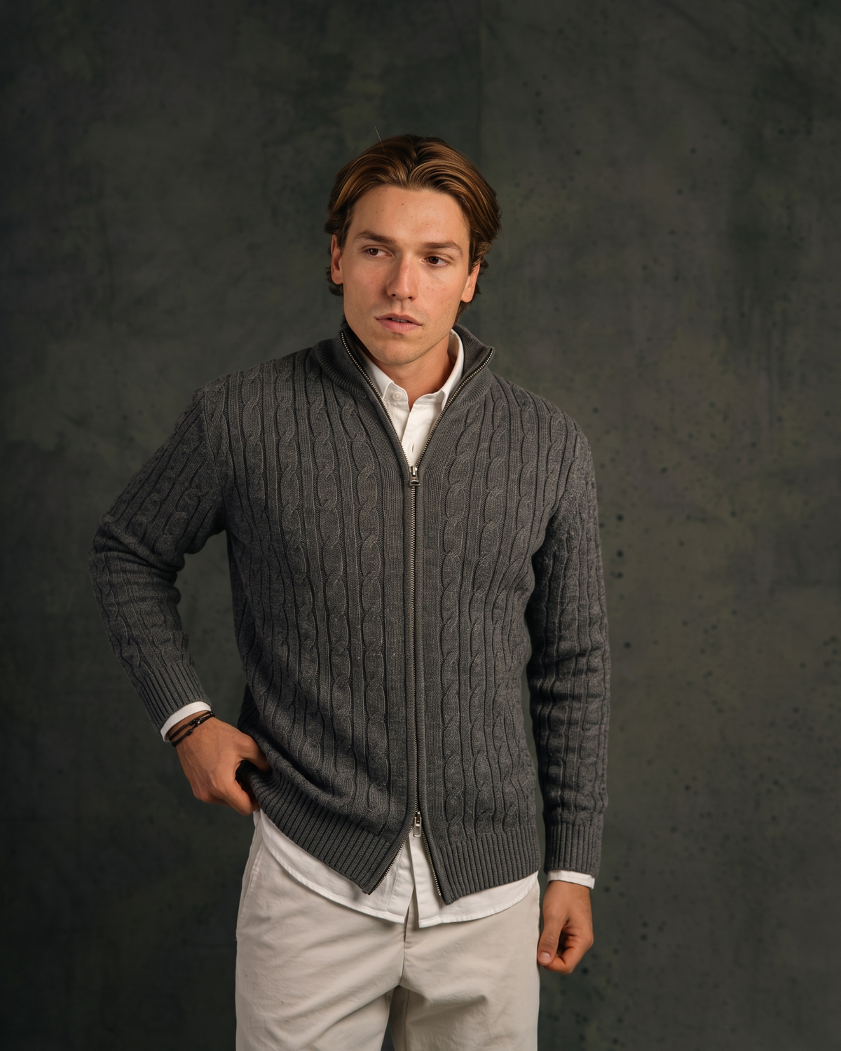 Tricot Full Zip – Cinza Mescla