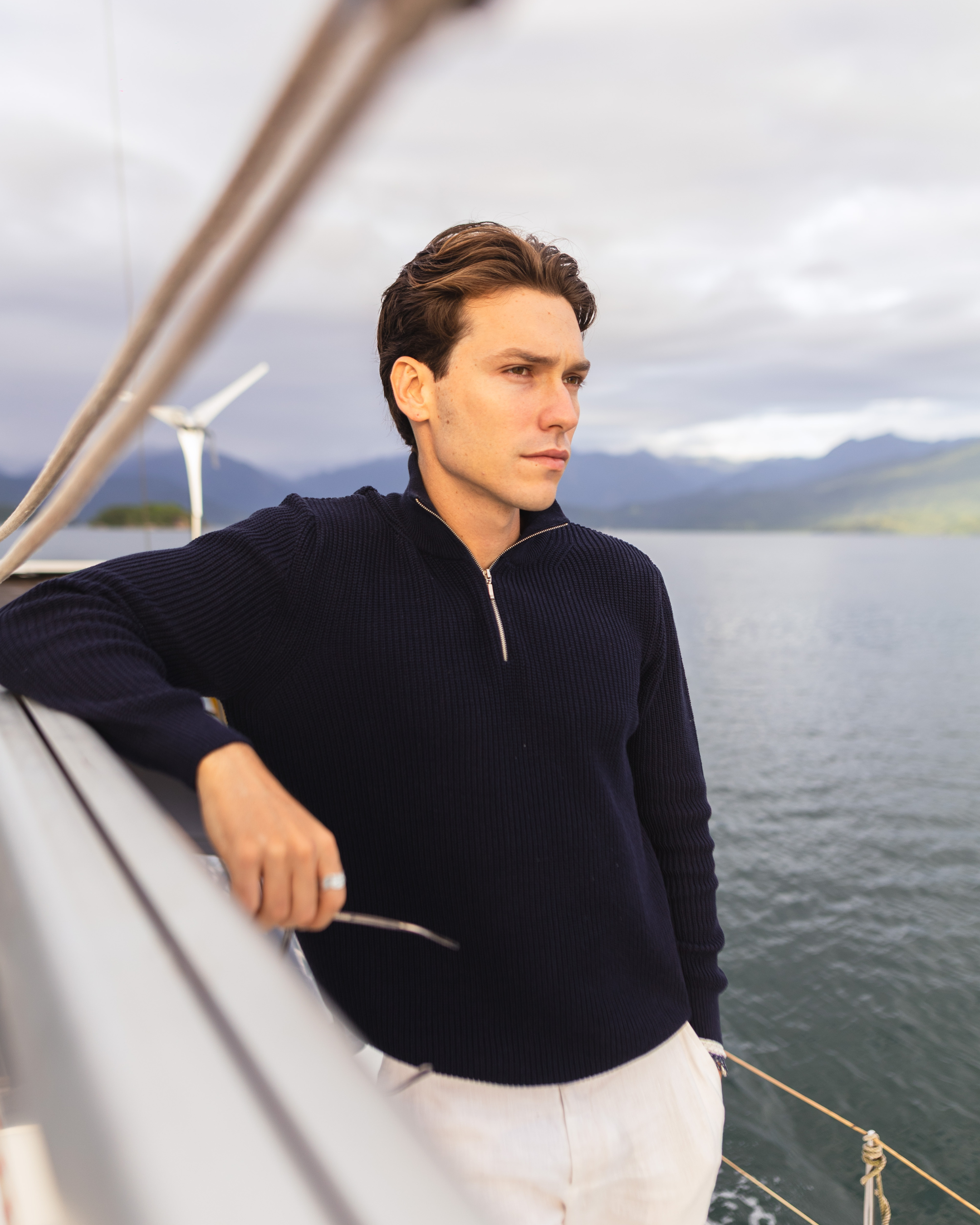 Tricot quarter zip masculino azul marinho — caimento e estilo casual elegante — Parla