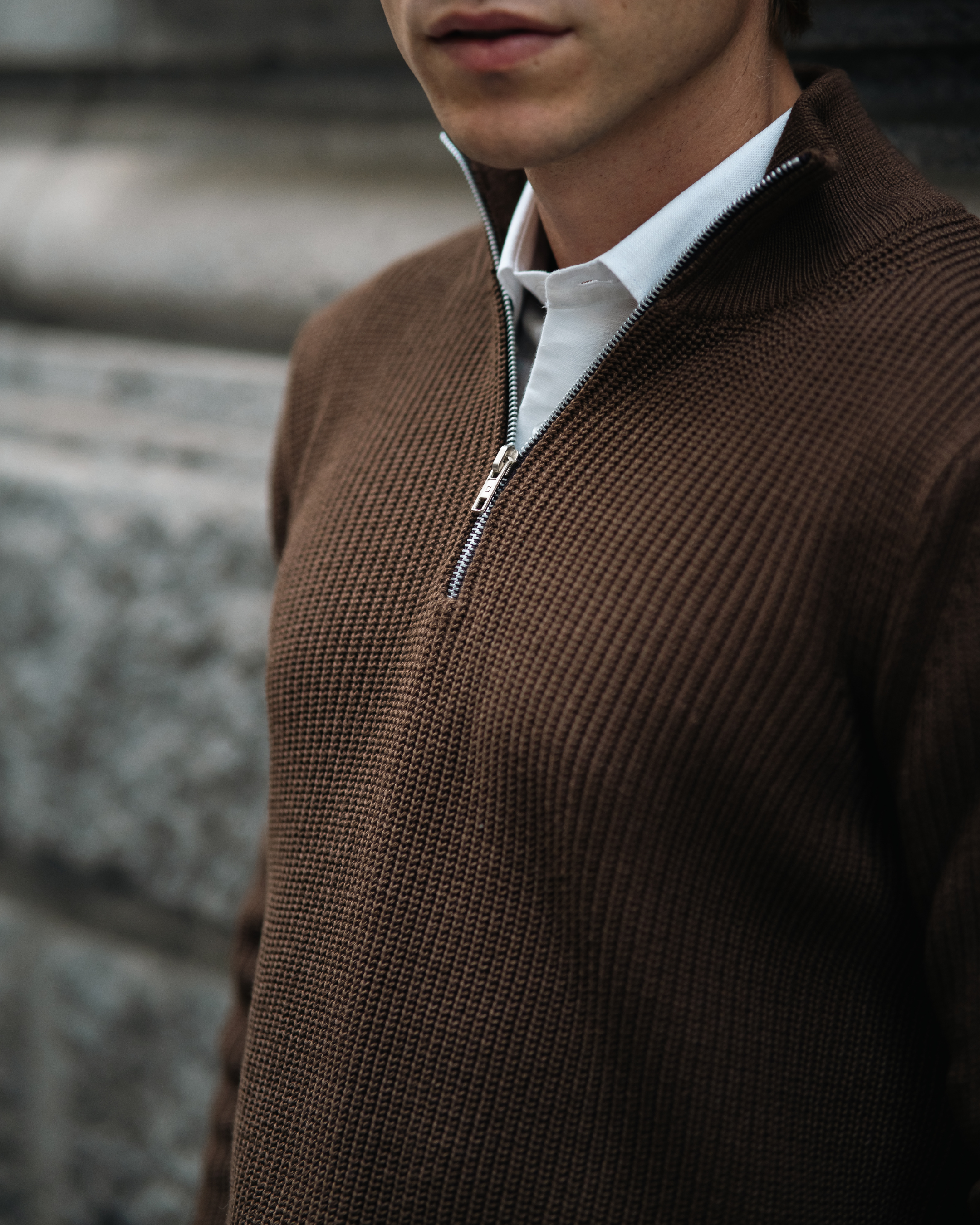 Tricot Quarter-Zip – Marrom