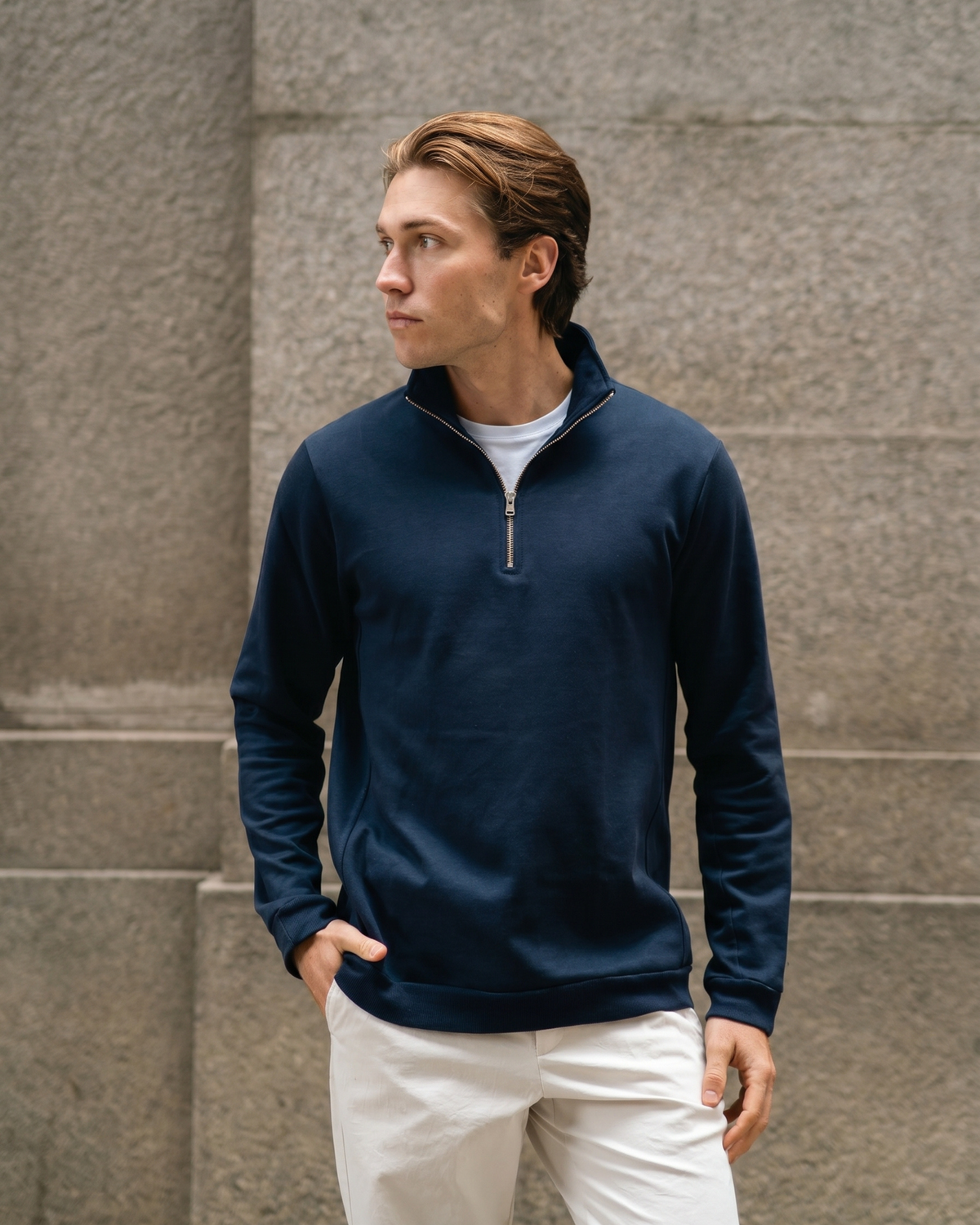 Suéter Zip-Neck Azul Marinho — Parla