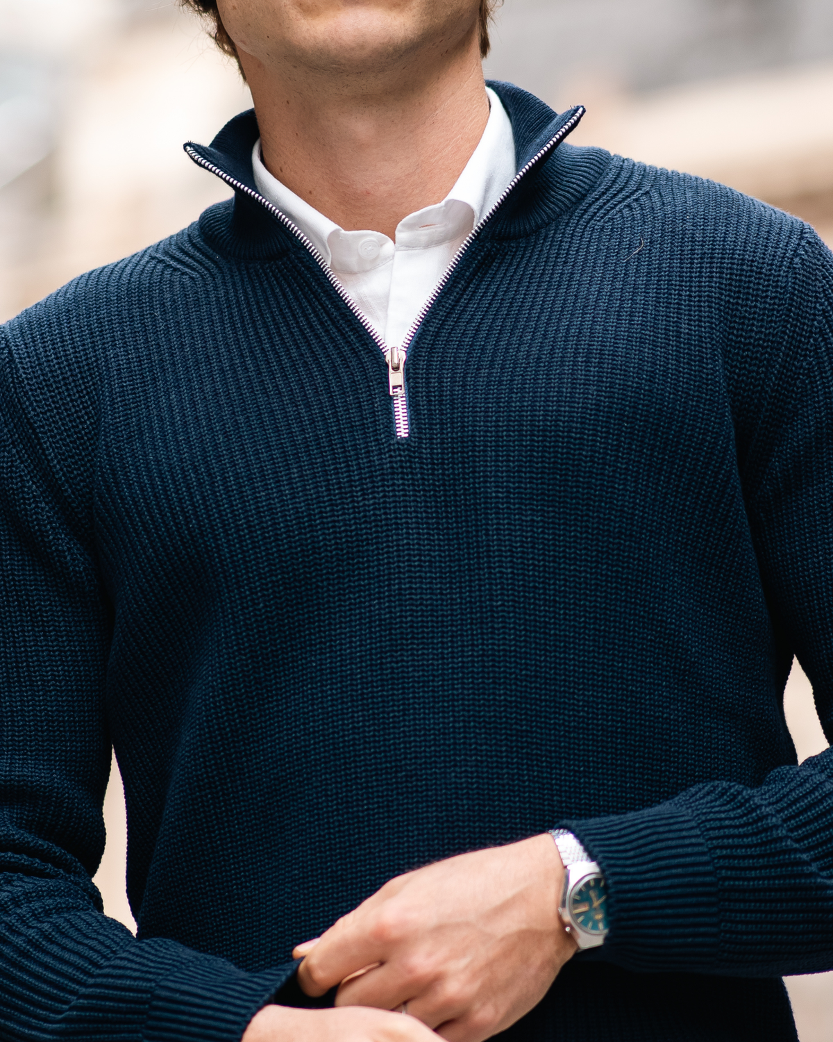 Tricot Quarter-Zip Azul Marinho — Parla