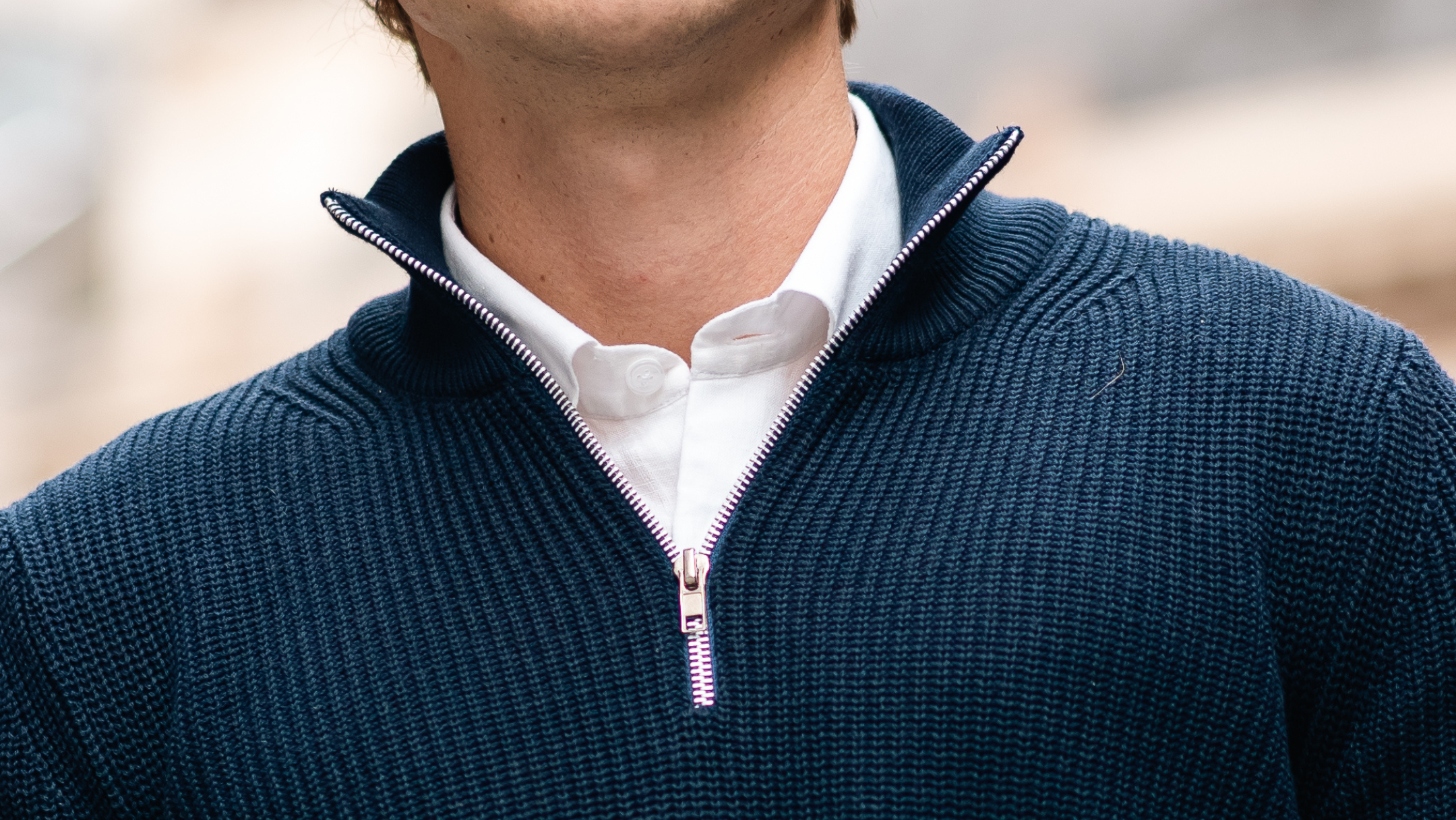 Suéter Masculino Tricot Meio Zíper Gola Alta Azul Marinho aproximado Parla