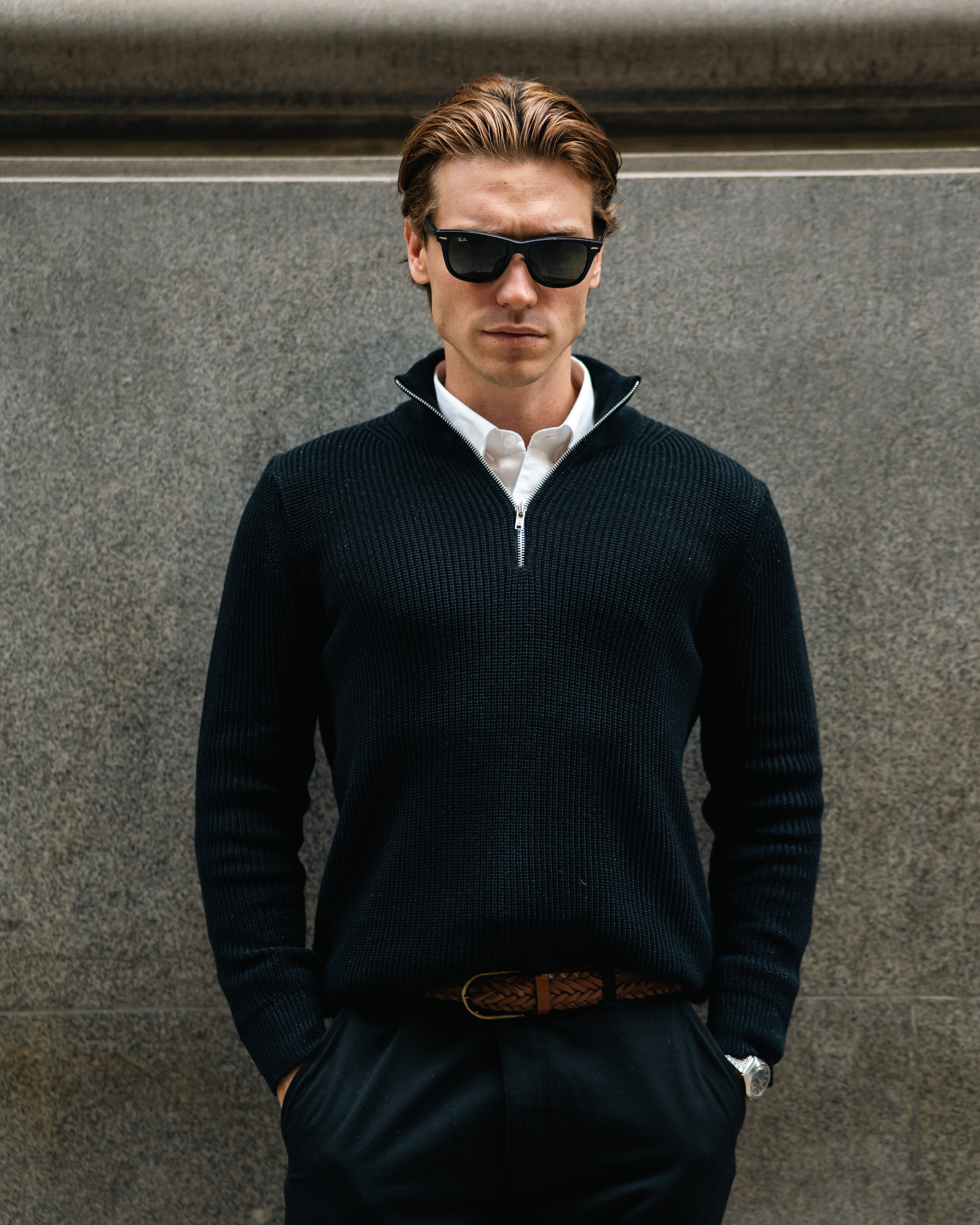 Suéter masculino de tricot meio zíper cor preto Parla