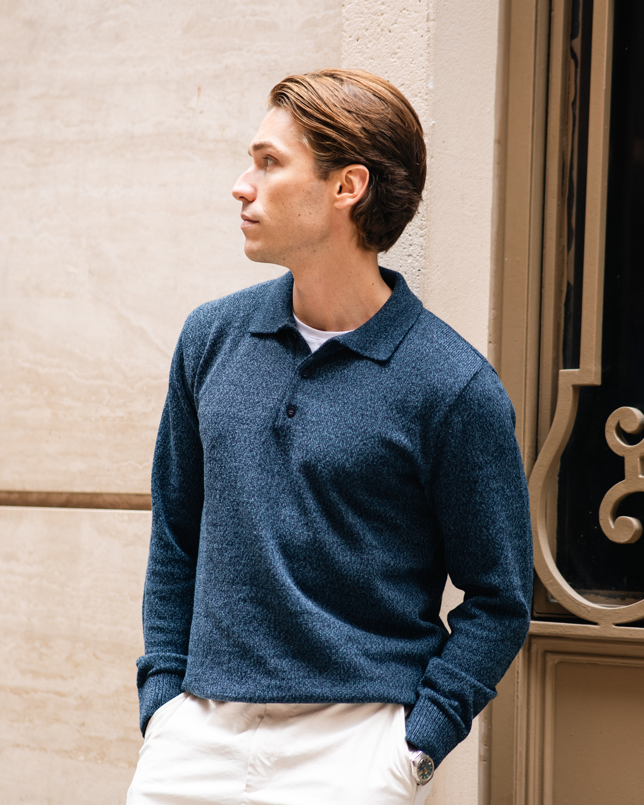 Sueter Gola Polo em lã masculino azul marinho frontal