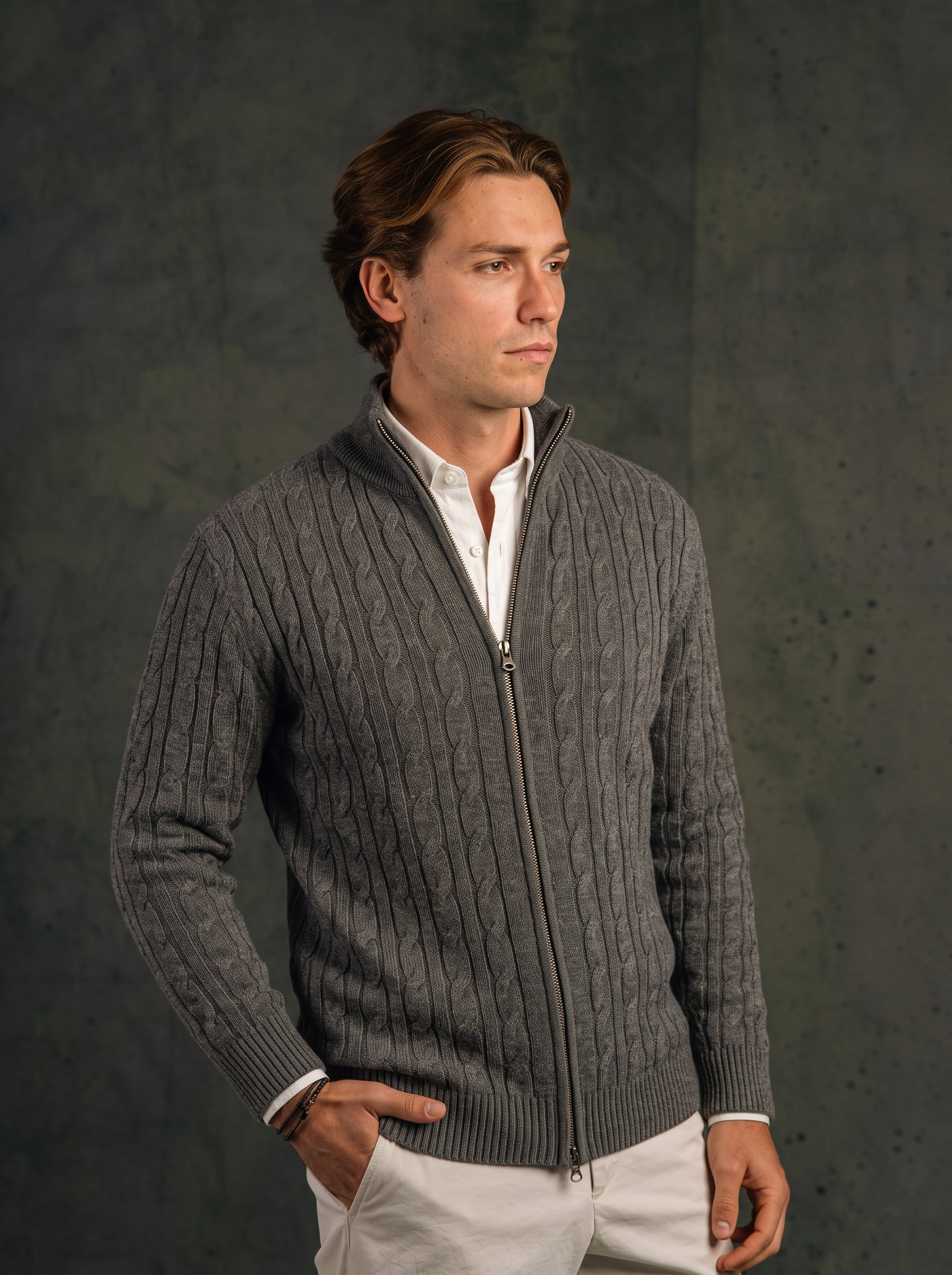 Tricot Full Zip – Cinza Mescla