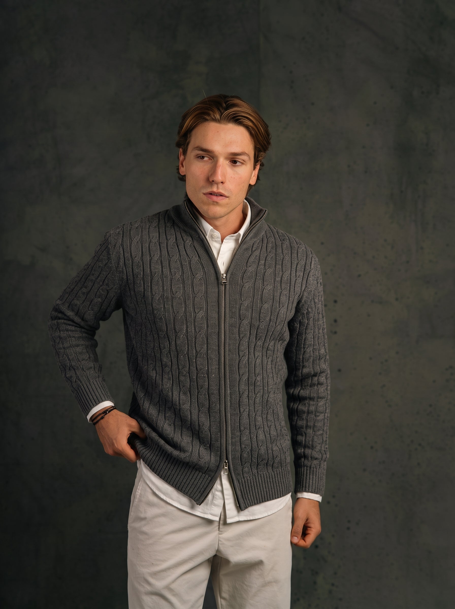 Tricot Full Zip – Cinza Mescla